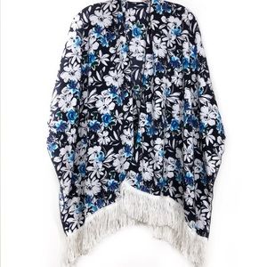 Oversized fringed floral swim open front cover up top